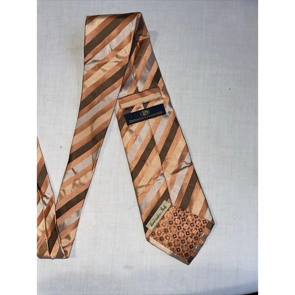 Desantis Collection Men’s Dress Tie Size 58” Peach Striped Business Formal City
